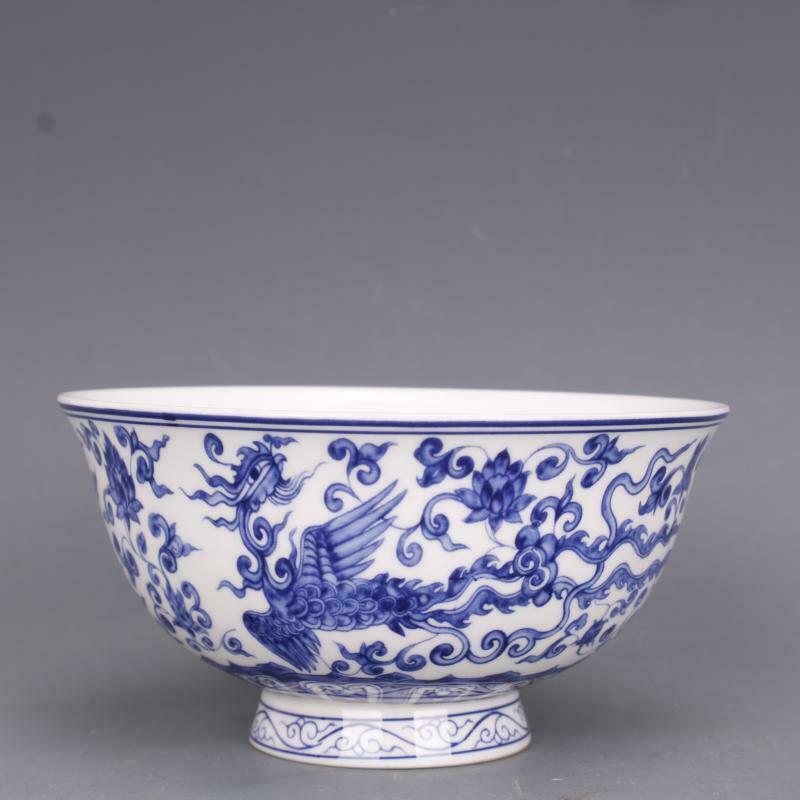 4.7 Inch China Blue & Wit Porselein Dragon & Phoenix Kom