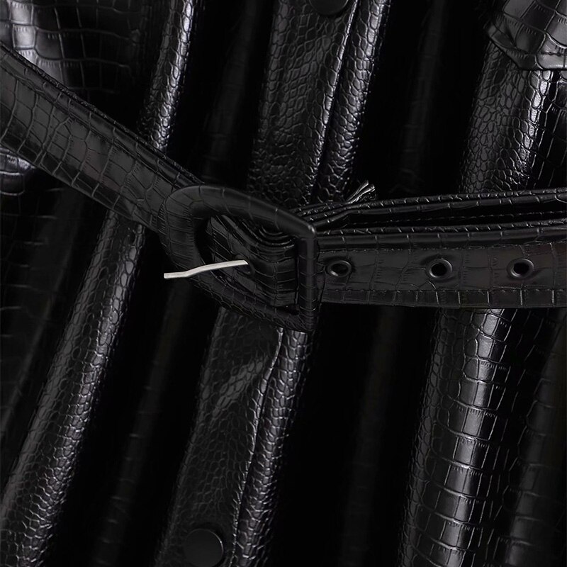Kobiety nowe mody retro tekstura skóry krokodyla pas PU sztucznej skóry odzież kobiet lokomotywa długi jednorzędowy kurtka