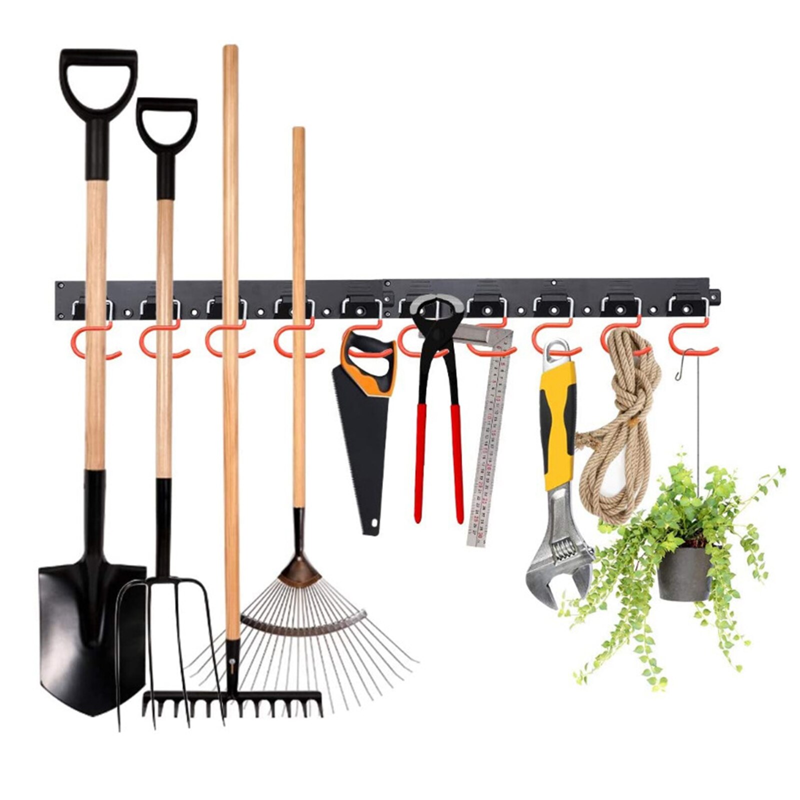 Wall Mount Hanger Garage Tool Organizer Heavy Duty Rack Metal Decorative Multi-Tools Storage Hooks with Screws and 5 Hooks