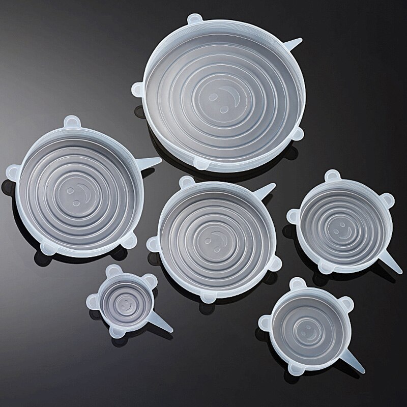 6 pçs/pçs/set tampas de silicone para alimentos cozinha reutilizável capa de silicone alimentos frescos mantendo selado quente frio disponível: Transparent (Thin)