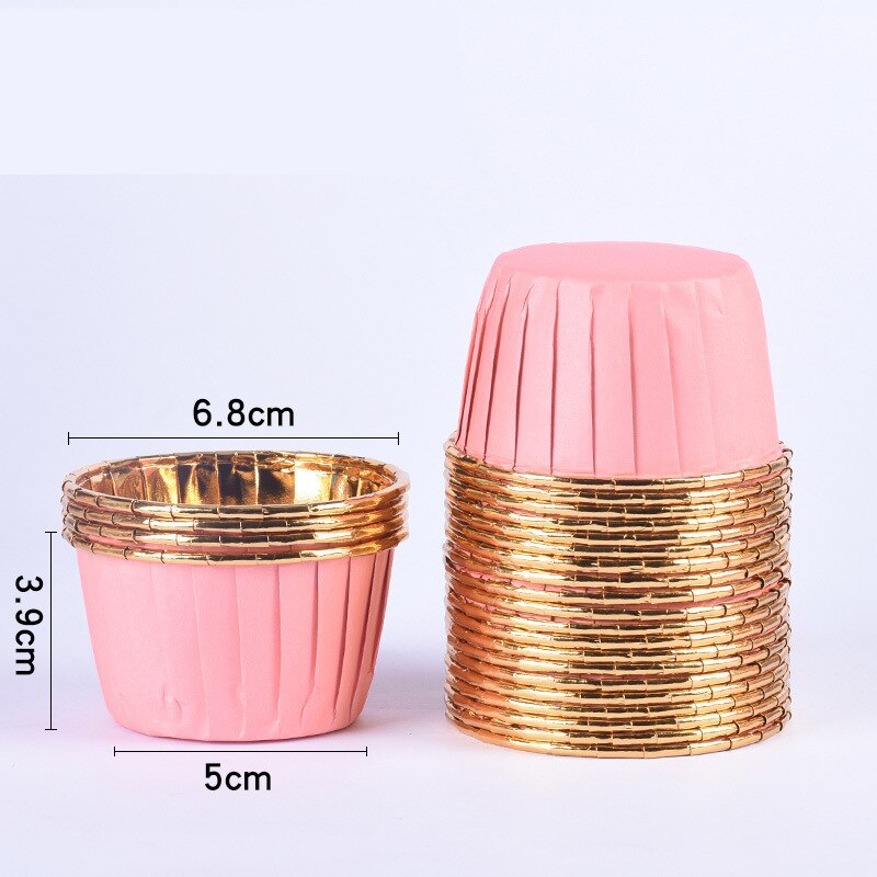 50 st stora 5039 aluminiumfolie omslagspapper guld silver cupcake liner bakformar plåt fodral bröllop muffins pappersmugg: Rosa guld