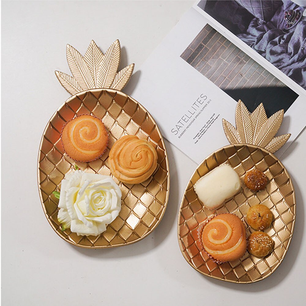 Plateau décoratif nordique doré en forme de feuille d&#39;ananas, plateau de service, palette de bijoux, plateau de collation aux fruits, organisateur de rangement de décoration de Table