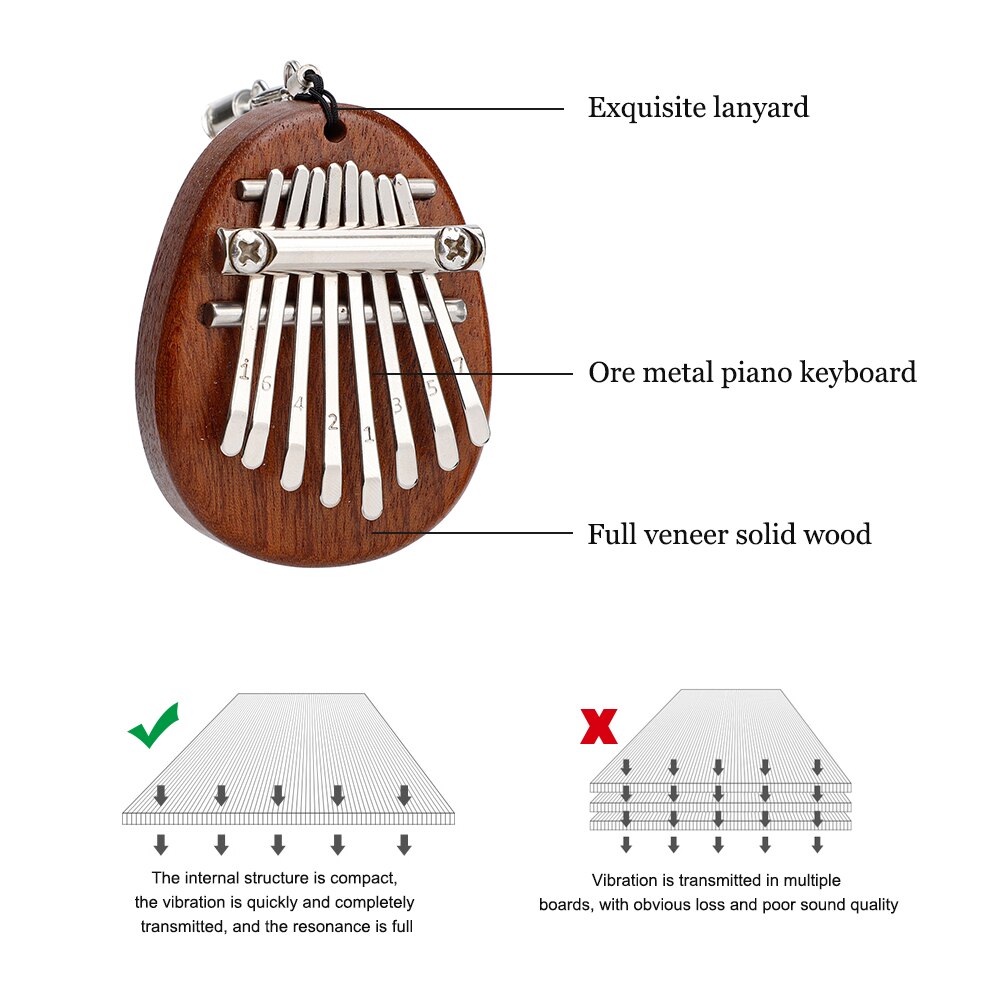 8 Keys Kids Adults Handheld Musical Instruments Tune Hammer Thumb Piano Mini Kalimba Portable Pendant Clear Sound Mahogany