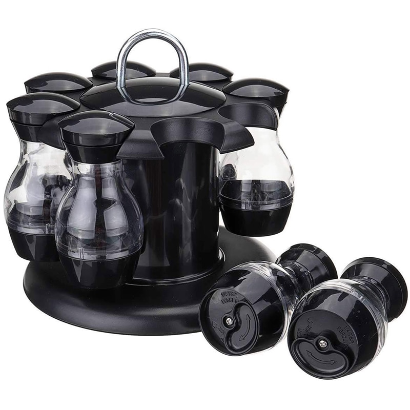 Practical Salt And Pepper Shakers Set Of 8 Bottles With 360°Rotating Holder - Salt & Pepper Shaker Set | Oil And Vinegar Dispens: Default Title
