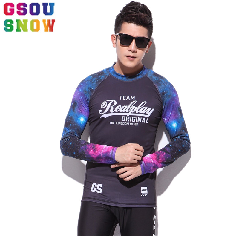 Gsou Sneeuw Surf Rash Guard Tops heren Lange Mouw Strand Zwemmen Shirts Zonnebrandcrème Gedrukt Surfen T-shirts Mannen Wetsuit tops