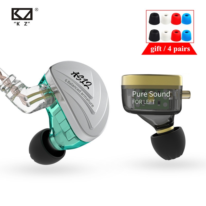 Kz AS12 6BA In Ear Oortelefoon Hifi Sport Monitor Headsets Noise Cancelling Oortelefoon Oordopjes Kz Zsx AS16 AS10 AS06 ZS10 pro C16 C12