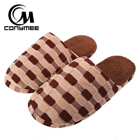 Thuis Slippers Winter Suede Schoenen Warm Katoen Casual Sneakers Voor Man Indoor Pluche Pantufas Slipper Plaid Terlik: QYX-FK Coffee / 10