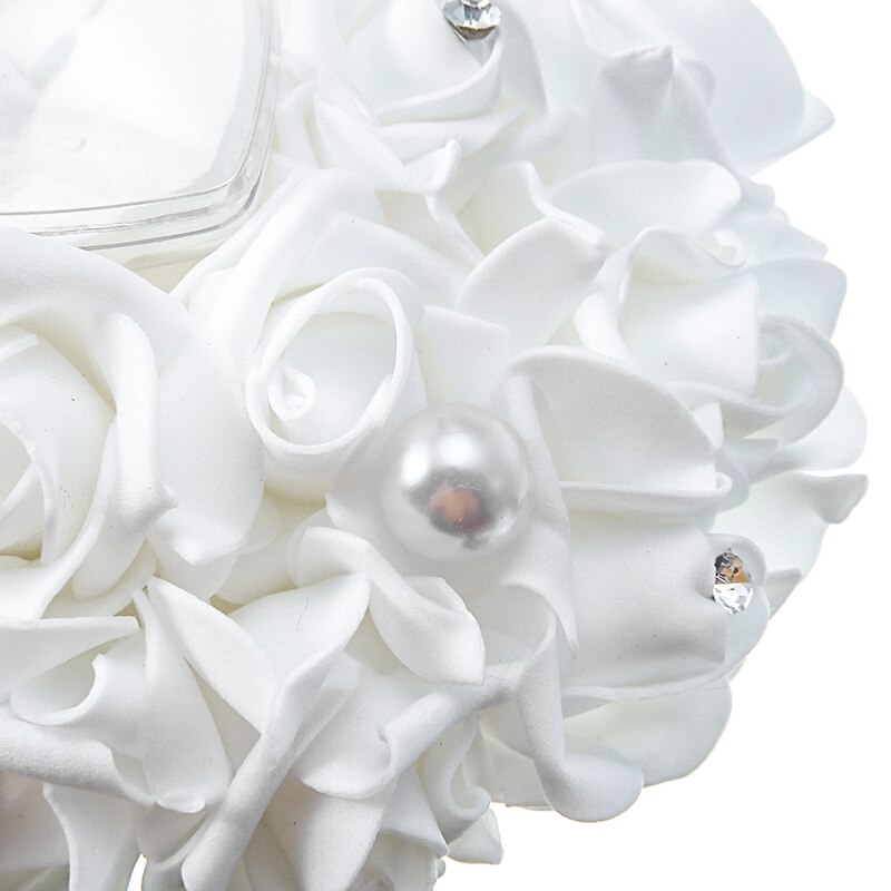 En forma de corazón de marfil Flor de satén proponer anillo cojín caso titular de anillo de ceremonia portador del matrimonio decoración de la boda