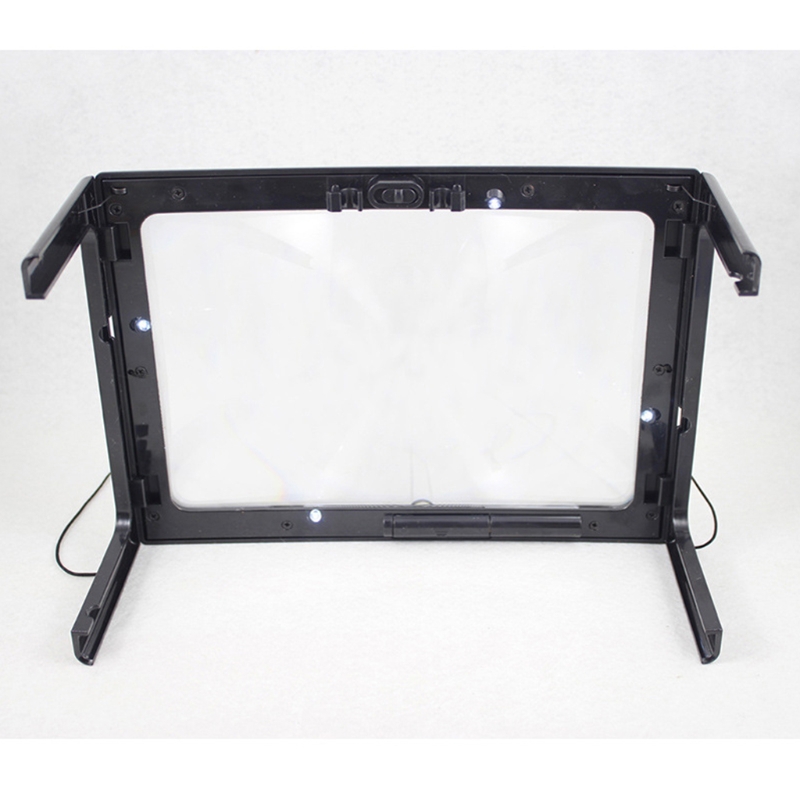 Glass Hands-Free Large Rectangular Desktop Reading Magnifying Glass with 4 LED 3X Magnifier A4 Full Page Magnifying M4YD