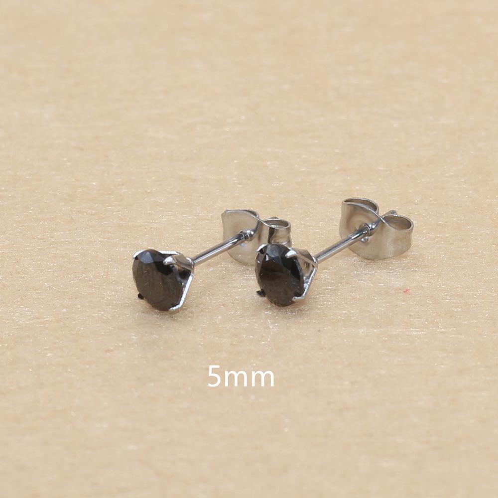 Size 3mm to 8mm 316L Stainless Steel Black Round Zircon Stud Earrings No Fade Allergy Free Brief Jewelry: Rhodium Plated