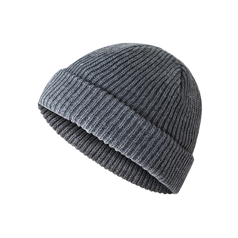 Unisex Winter Geribbelde Gebreide Caps Cuffed Korte Meloen Skullcap Effen Kleur Baggy Retro Ski Docker Beanie Hat Slouchy Classicial