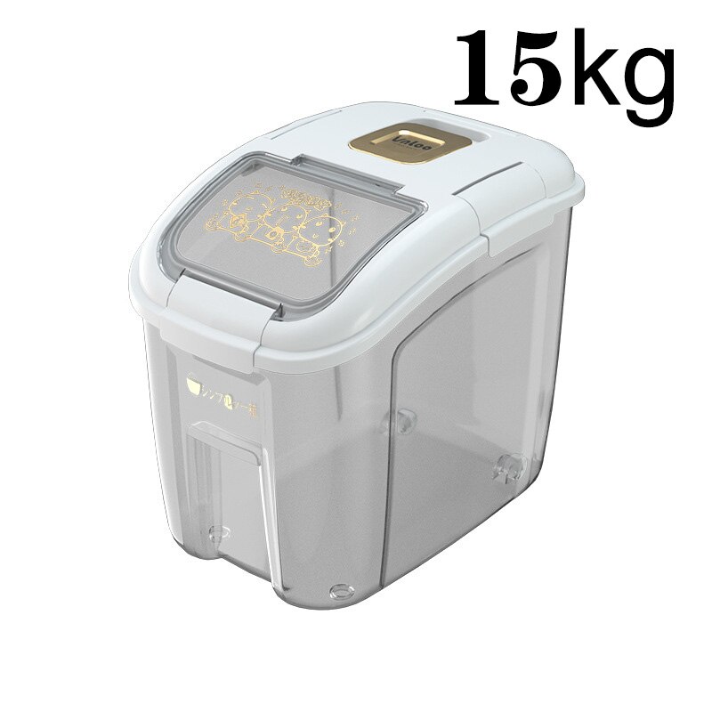 Contenedor grande de cocina de 5-25KG, cubo a prueba de insectos, a prueba de humedad, tarro sellado de grano de arroz, almacenamiento doméstico, caja de tienda de comida para perros y Mascotas: 15KG White