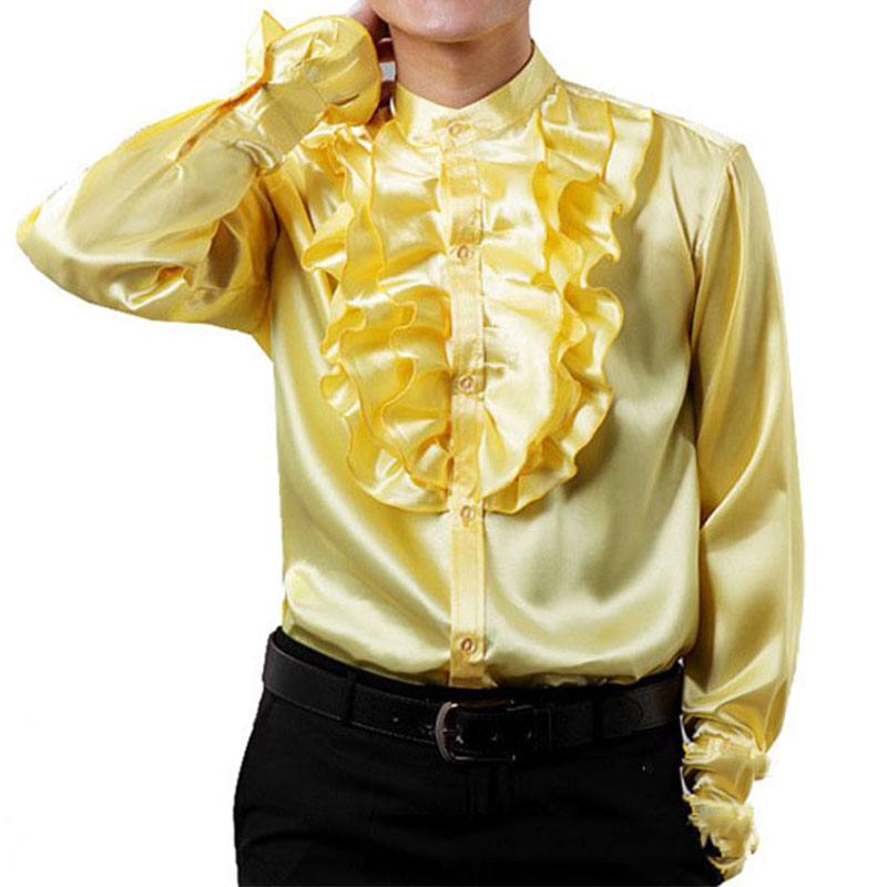 Mens Renaissance Costume Shirts Medieval Steampunk Gothic Pirate Tops Shirt Men Party Stage Show Prom Shirt Male Camisas Hombre: yellow / M