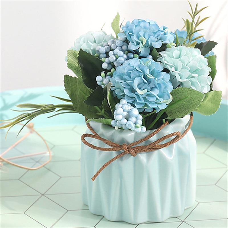 European Ceramic Vase with Artificial Flowers Minimalist Office Desktop Indoor Green Plants Pot Home Garden Decoration Vases