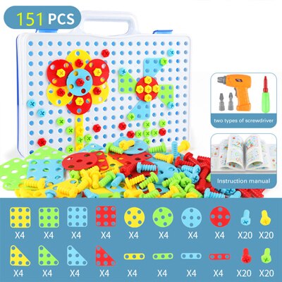 Speelgoed Voor Jongens Boor Puzzel Educatief Speelgoed Diy Schroef Groep Speelgoed Kids Tool Kit Plastic Jongen Puzzel Mozaïek Building Toy baby Gereedschap: WJ3370A