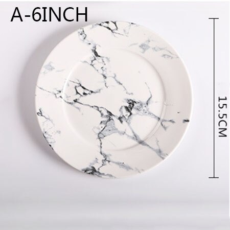 Nordic Marble Ceramic Plate Round Dinner Dessert Fruit Dishes Steak Cake Sandwiches Dishes Microwave Ovens Safe Dinnerware Set: Style-A 6inch