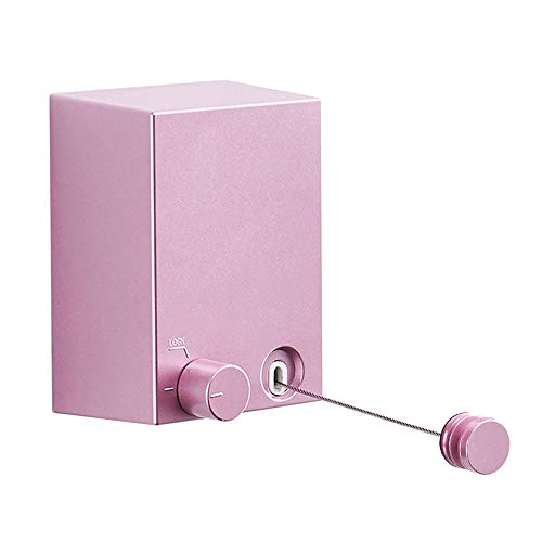Retractable Clothesline Adjustable Stainless Steel Rope String Hotel Style Heavy Duty Drill Free &amp; Wall Mounted Method: Pink