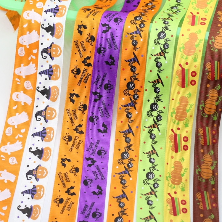 1 yard  (25mm)  halloween tegneseriemønster grosgrain bånd tape festdekoration indpakning gør-det-selv festdekorationsmateriale