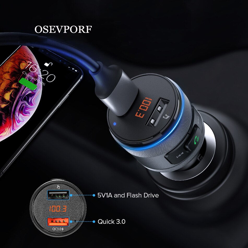 Osevporf Bluetooth Car Charger Voor Iphone 12 11 Pro Max Handsfree Fm-zender Dual Usb Oplader Voor Samsung S20 Xiaomi mi 10