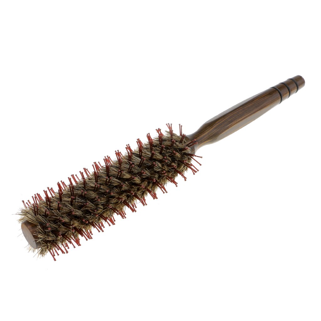 Kleine ronde haarborstel voor het föhnen, volume toevoegend, zachte borstelharen met nylon pinnen, handvat van natuurlijk hout: 20mm
