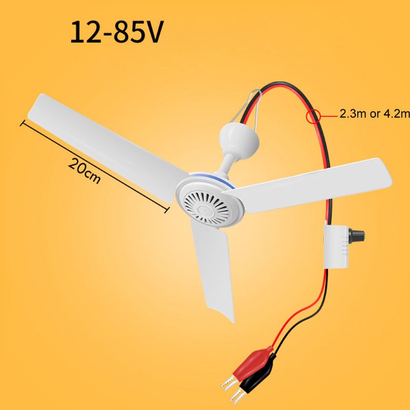 12V-85V 19.6" 6W Ceiling Fan Air Cooling Adjustable Speed Hanging Fan for Bed Home Camping Outdoor Tent Barbecue Picnic
