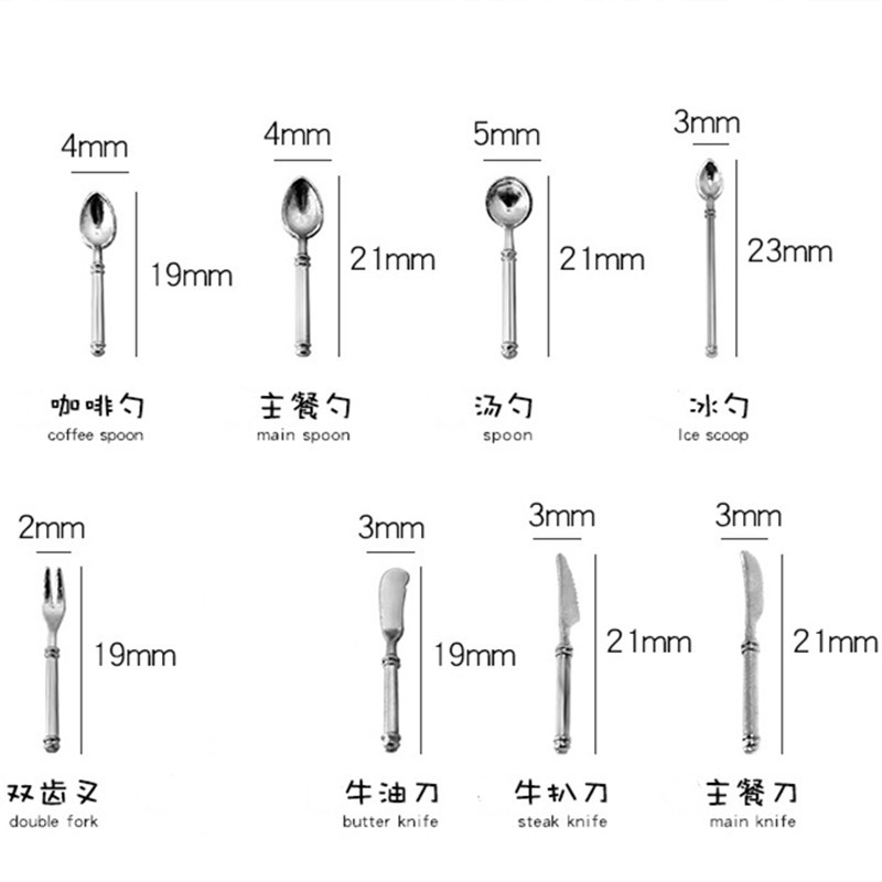 8 Stuks Lepel Schop Kookgerei Model Kok Set Vork Lepel Poppenhuis Miniatuur Poppenhuis 1:12 Keukengerei Poppenhuis Accessoires