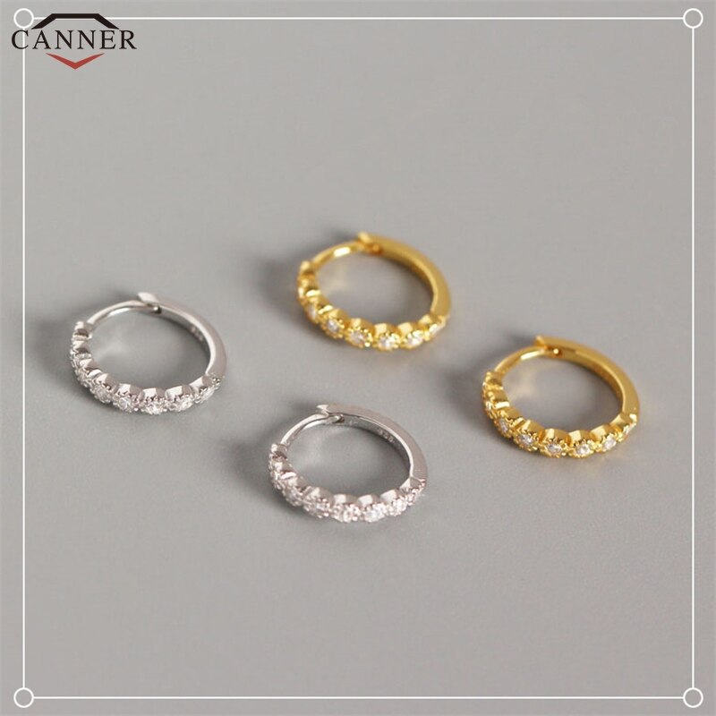 Gold Farbe Kleine Band Ohrringe für Frauen Zirkon Kristall Kreis Ohrringe 925 Sterling Silber Huggie Ohrringe Schmuck H4