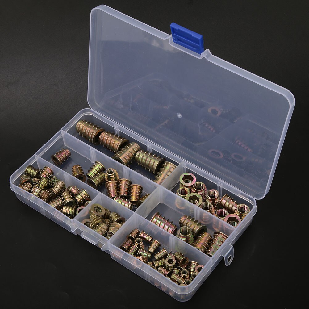 100pcs/Kit Iron Zinc Thread For Wood Insert Nut Hex Drive Furniture Nuts Hex Socket Drive Insert Nuts Threaded Wood Insert Nut