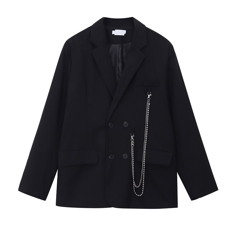 Casual damesjassen met dubbele rij knopen herfst winter vintage lange mouwen zakken dameskleding chique tops: Zwart