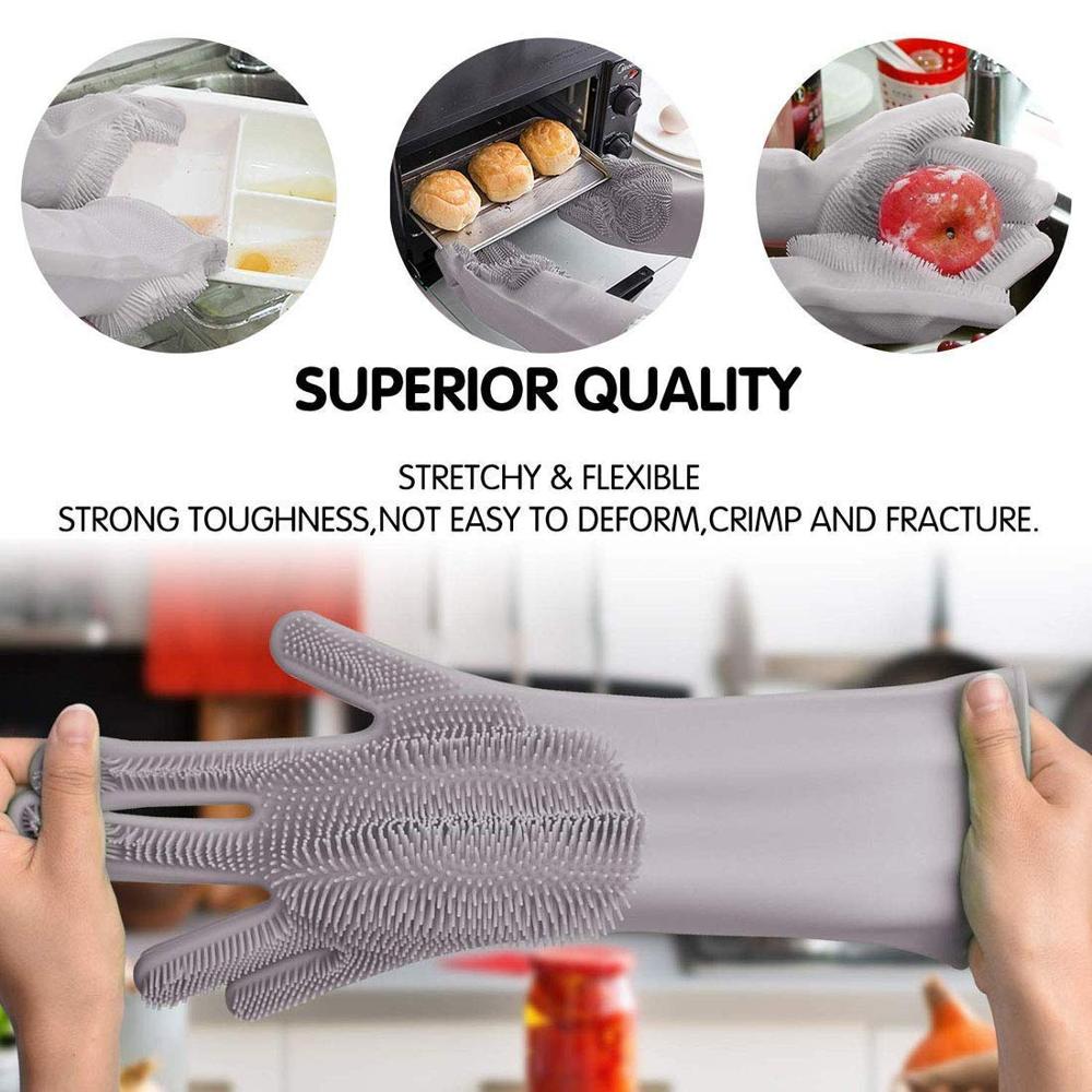 1 paire de gants de lavage de vaisselle en Silicone magique gants de nettoyage avec brosse de nettoyage cuisine lavage ménage gants de nettoyage