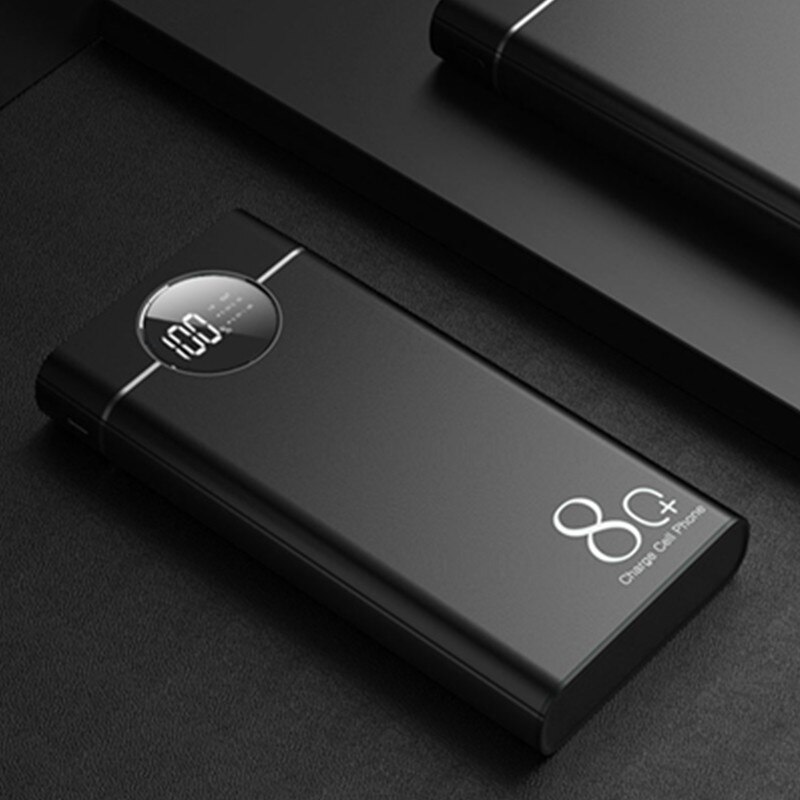 80000mah grande capacidade display digital banco de potência móvel com led duplo usb portátil seguro carregamento rápido bateria externa: black