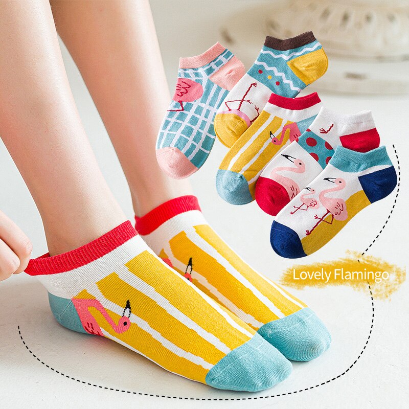 5 Pairs Low Tube Soft Breathable Bouncy Socks Ins Style Ladies Socks Cute Summer Teenager Socks Print Cool Women Socks