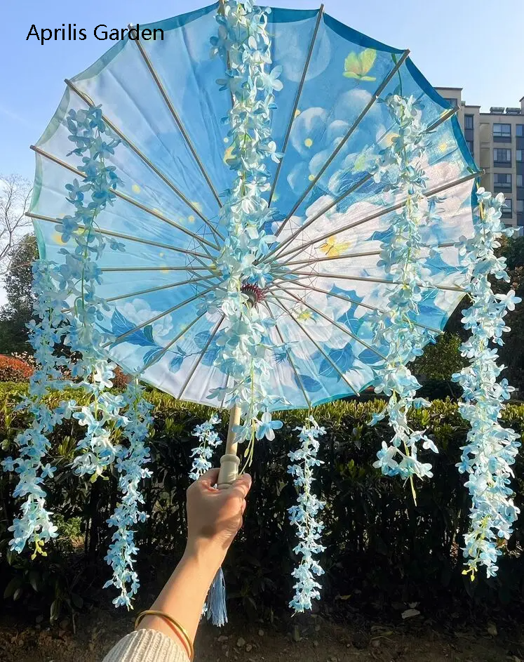 Paraguas de playa de flores, Kimono Hanfu, accesorios de fotografía para Cosplay, artesanía, papel al óleo, sombrilla de encaje, paraguas japonés de China, El Principito: YELLOW