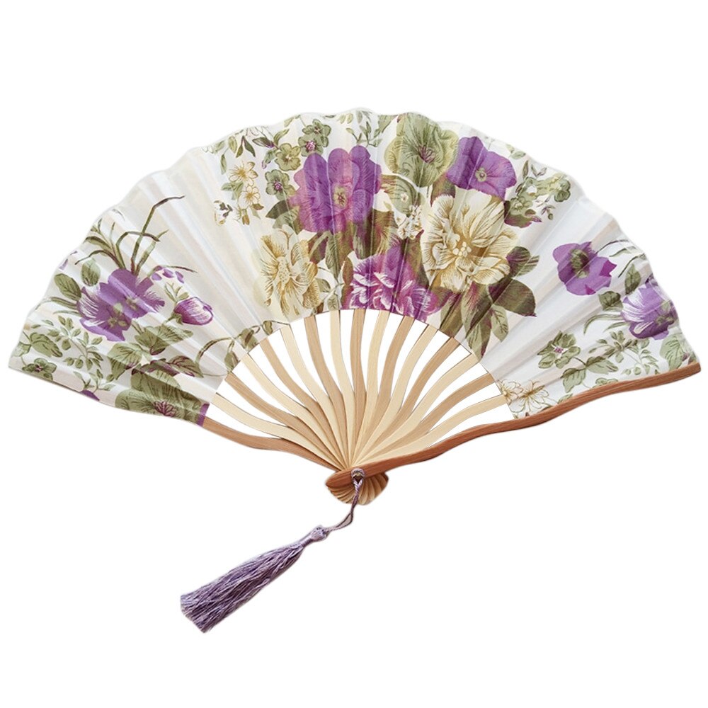 Silk Chinese Fan Folding Hand Held Silk Bamboo Prints Fan Japanese Series Vintage Retro Style Handmade Fan #LR1: H