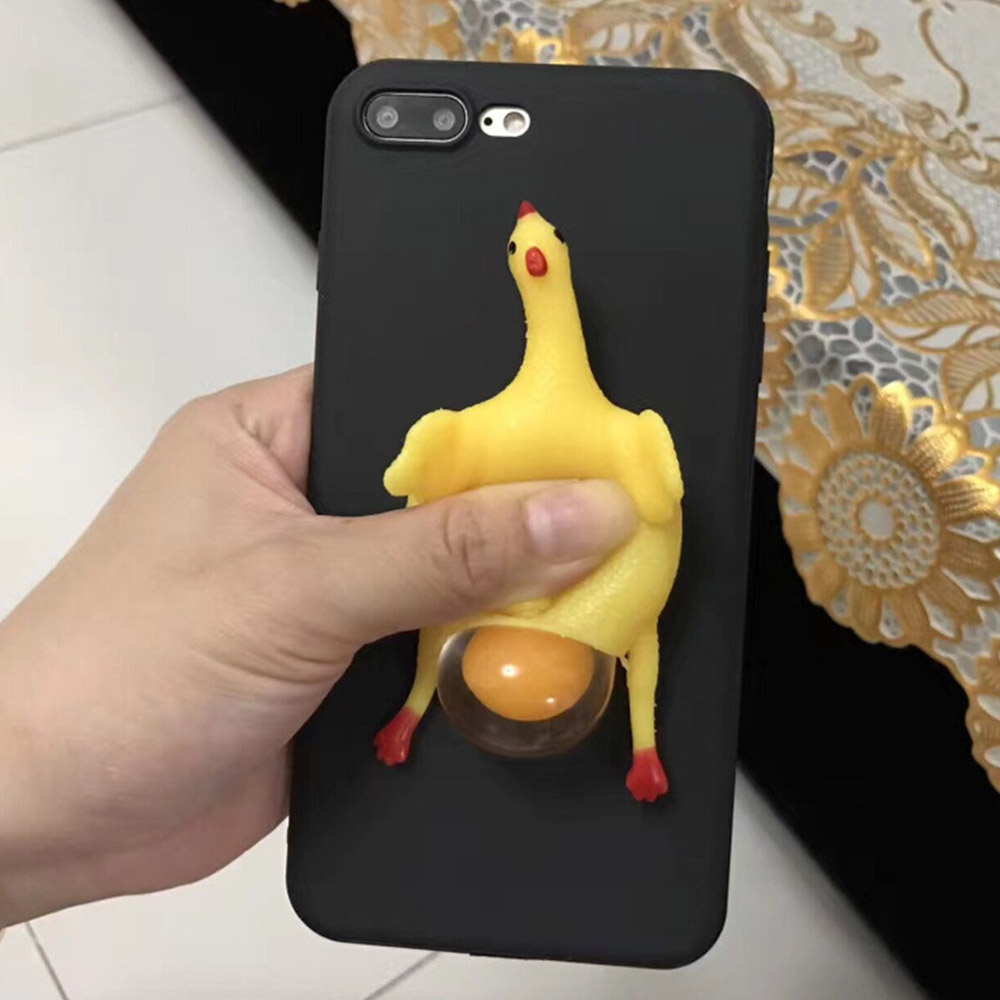 Heyytle 3D Squishy Chicken Phone Cover For Apple iPhone X 8 7 6S 6 Plus 5 5S 5C SE Case Stress Reliever Patterned Soft TPU Cases: For iPhone 6S Plus / Black