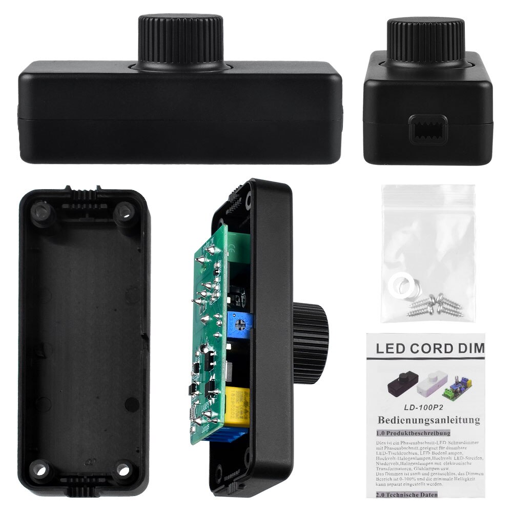 Inline LED Dimmer Switch Built-in Rotary ON/OFF And Knob Control Dimmer For Dimmable 3-100W LED/Incandescent/Halogen Bulbs