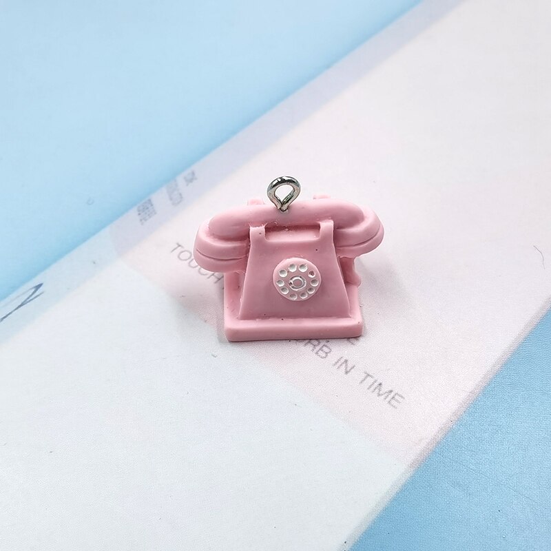 10pcs Cartoon Colorful 3D Phone Resin Charms For Earring Keychain Pendant Accessory DIY Flatback Crafts Jewelry Making C870: with hook pink