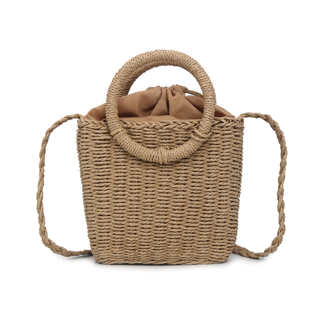 Bolsa para damas tejido bolsa de paja para playa verano Mujer círculo mano Bali redondo Retro de mimbre bolso versátil bolsas # G67: n