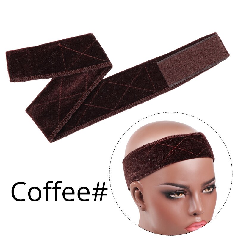 Plussign Verstelbare Velet Elastische Hoofdband Brede Stretch Elastische Haarband Pruik Grip Band 6 Stks/partij Beige Zwarte Huidskleur: Coffee