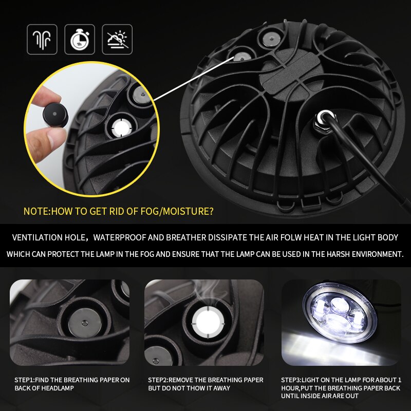 7" Inch Motorcycle Headlight Round LED Projector For Jeep For Wrangler JK Daytime Running Light Fog Light Fog Lights Led