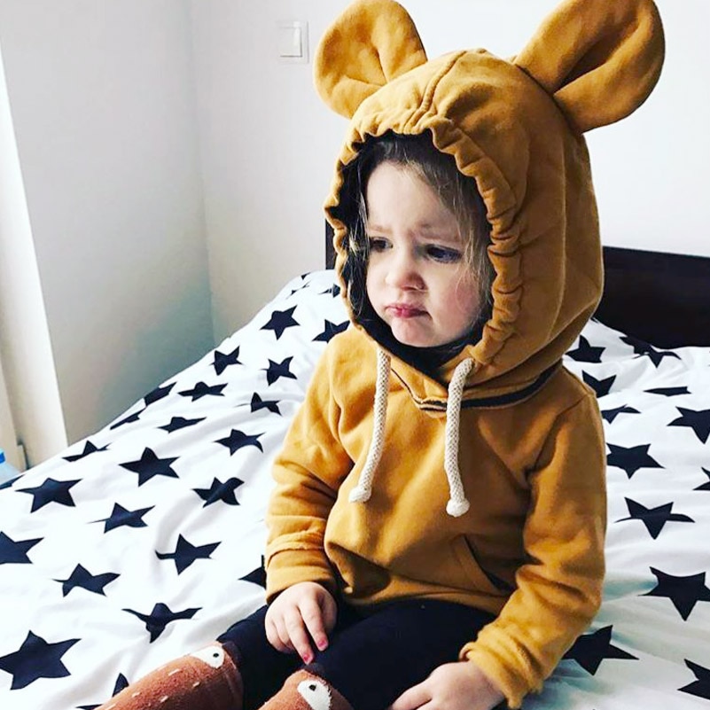 T-Shirt manches longues | Décontracté et décontracté, pour enfants et bébés filles, avec capuche à oreilles d'ours et couverture en coton, automne