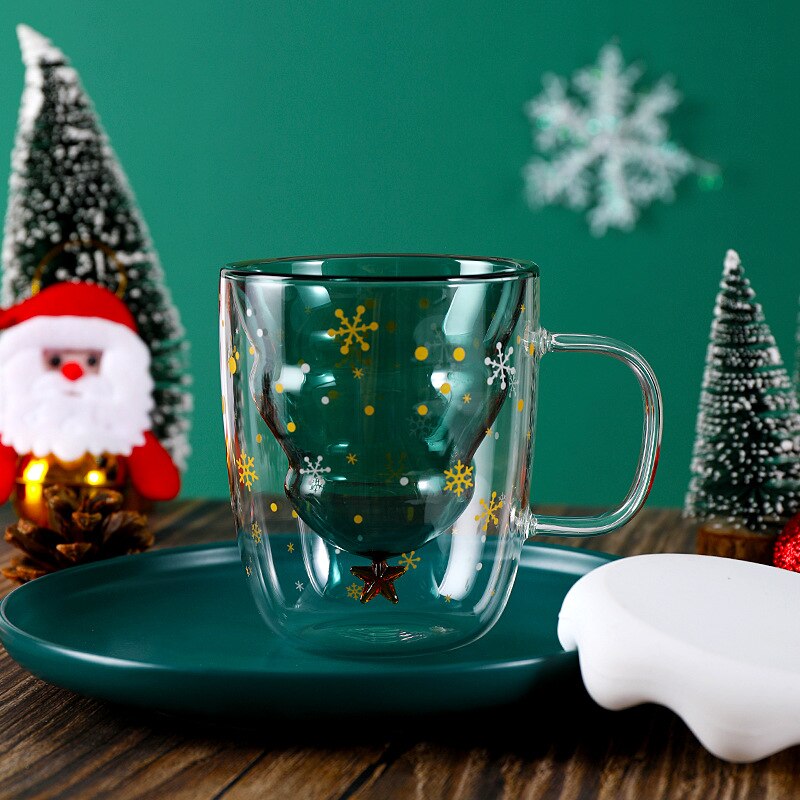 300ml juletre kopp dobbel vegg glass kopp med silisium lokk te glass juice espresso kaffe kopp jule vin glass: Jul uten lokk