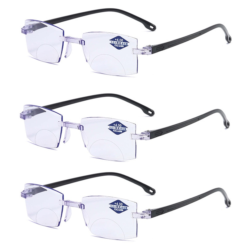 Diamond Cut Bifocale Progressieve Leesbril Mannen Blauw Licht Blokkeren Multifocale Brillen Ultralight Randloze Brillen: +250 / 3pcs