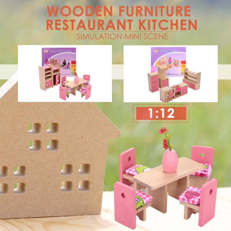 Puppe Restaurant Puppenhaus Küche Mini Möbel Holz Farbe Dekor Sammlung Innenausstattung Puppenhaus Spielzeug