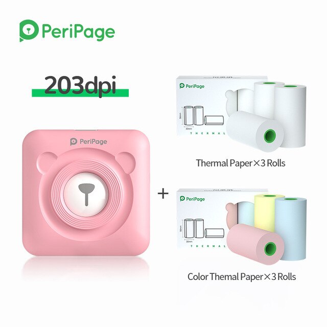 PeriPage – Mini-imprimante thermique Portable pour photos et reçus, 203dpi, Bluetooth sans fil, A6: Pink 6 Paper