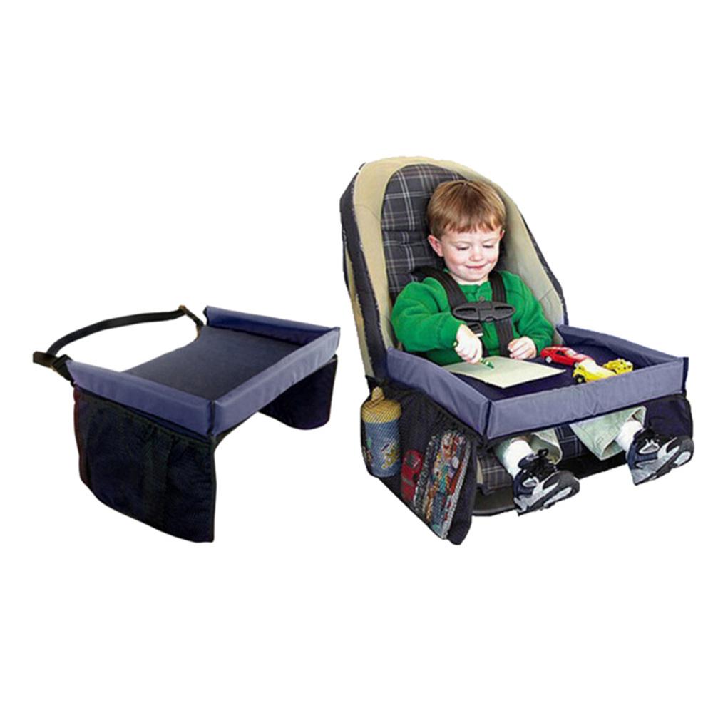 Bandeja para asiento de coche para niños y bebés, silla de bebé, mesa portátil con correa ajustable, mesa para niños, almacenamiento de alimentos, soporte para agua, escritorio