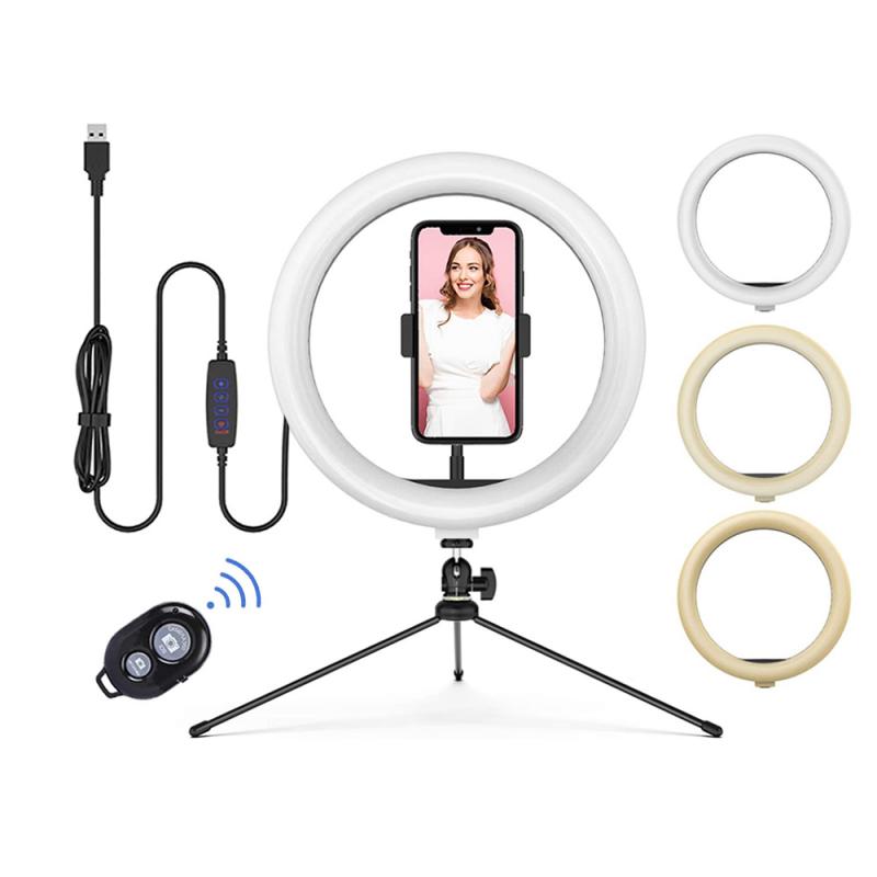 Multi-Standard Arc Ring Light Multi-Function LED Fill Light USB Dimmable Black And White Ring Flash With Remote Control: 10inch