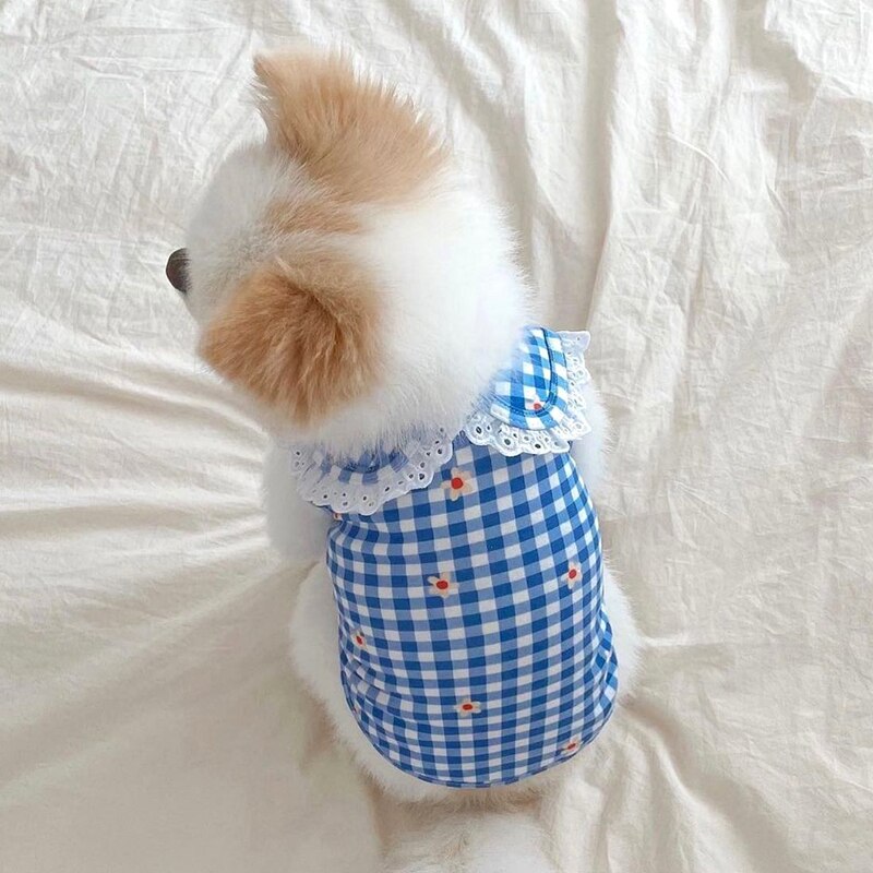 Ultra-dünne Kariertes Hemd Haustier Frühjahr und Sommer Welpen Ärmellose Kleidung Schnauzer Atmungsaktive Sonnenschutz Kleidung Beliebte Hund Kleiden: Blau / XL