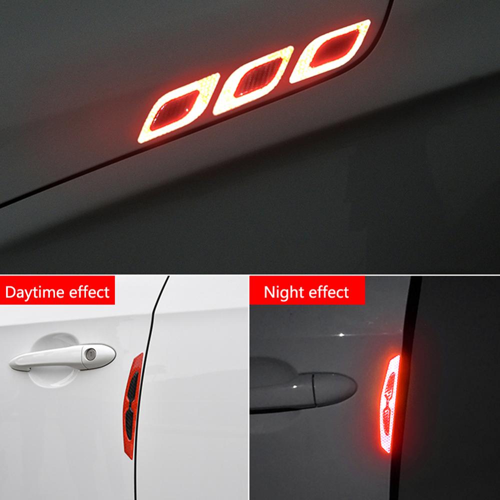 6Pcs Auto Reflecterende Strips Koolstofvezel Auto Sticker Truck Auto Motor Anti-Kras Veiligheidswaarschuwing Stickers