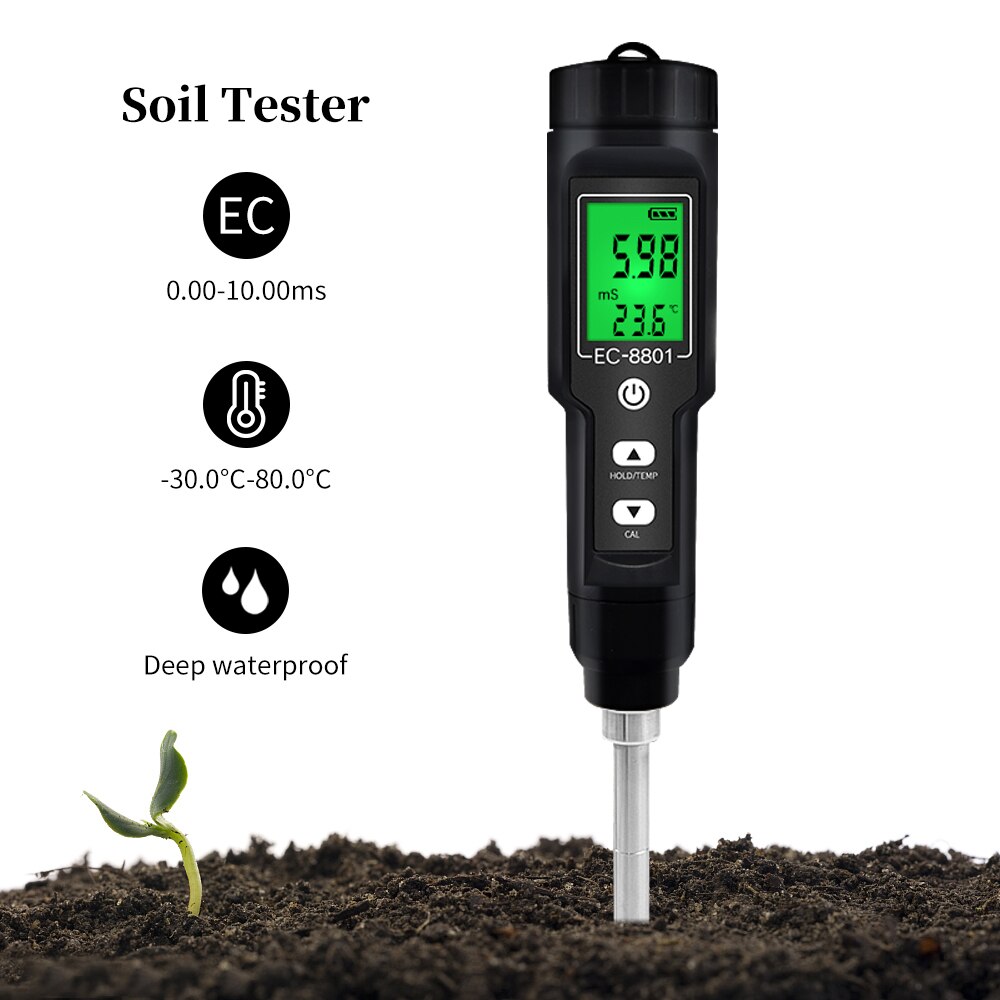 2 In 1 Bodem Tester Ec Temperatuur Soil Meter Farm Meting Backlit Display Verwisselbare Elektrode Waterdichte Test Planten